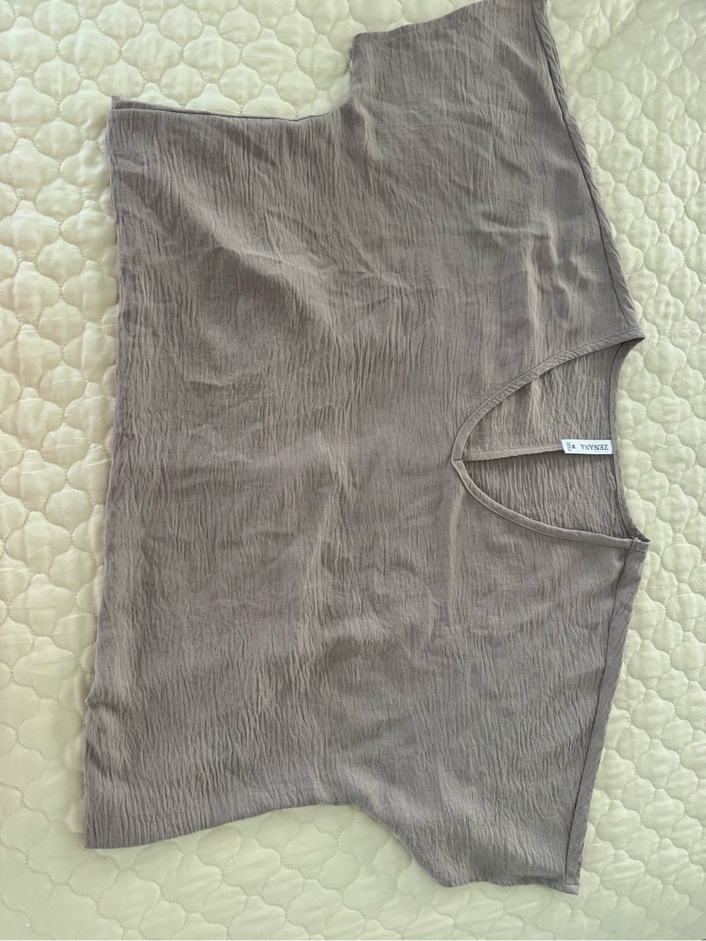Zenana Outfitters Taupe Short-Sleeve V-Neck Textured Top